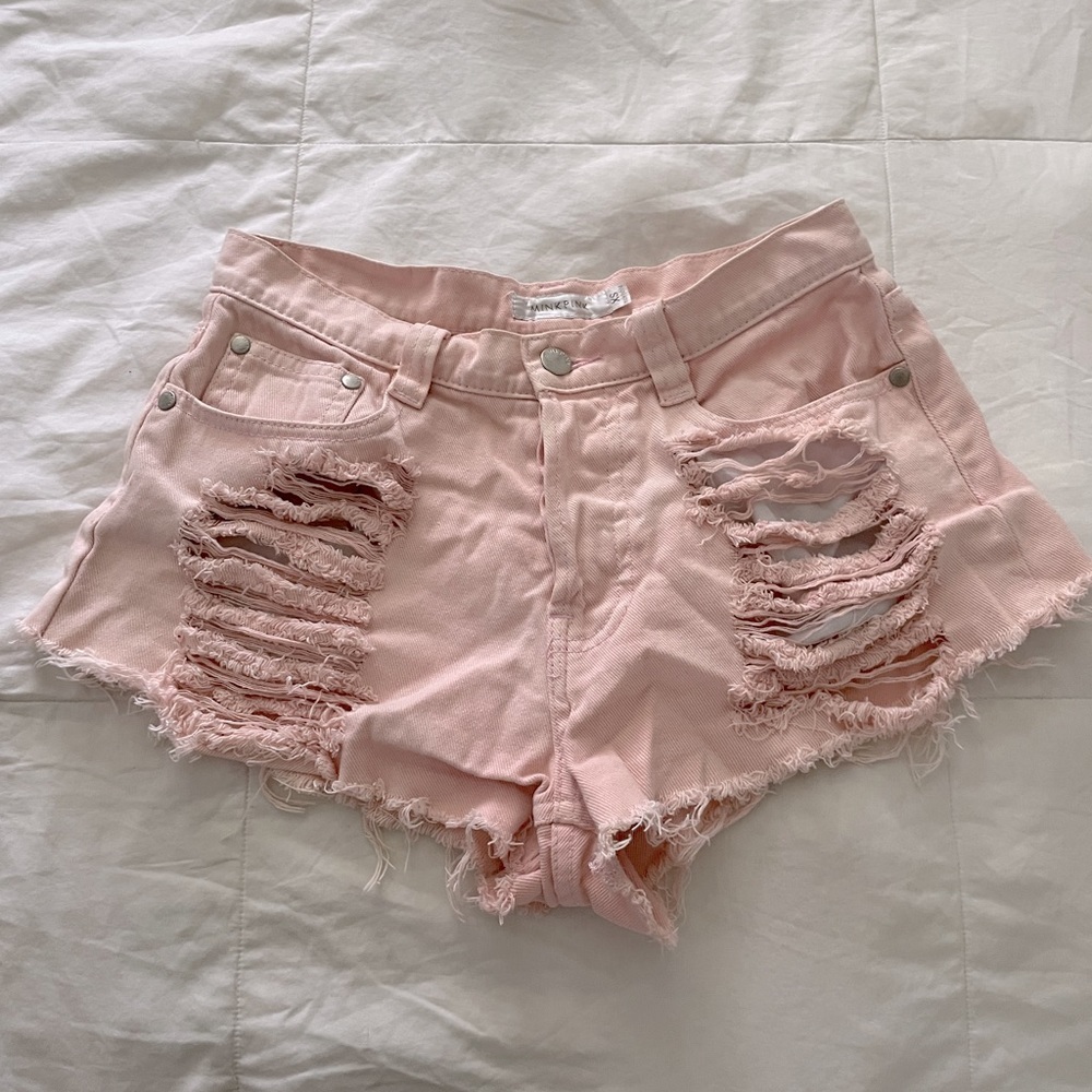 Mink pink high waisted pastel pink distressed jorts